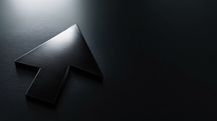 A sleek metallic arrow cursor pointing towards an unseen target, a minimalist symbol of direction and selection