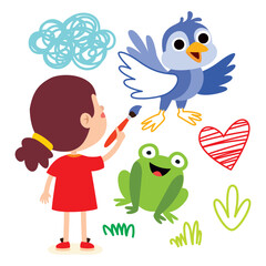 Cartoon Kids Drawing On Wall