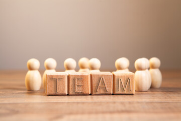wooden cube with the word team. business team concept.
