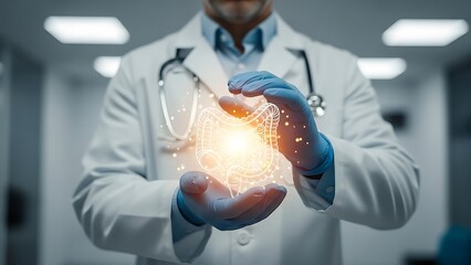 Doctor Holding Glowing Digital Heart in Hands.