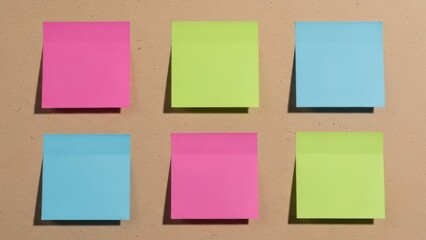 Colorful sticky notes on a corkboard with shadows and texture