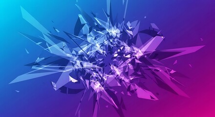 Abstract Geometric Explosion of Shards in Blue and Purple Gradient.