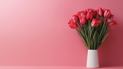 Obraz premium Elegant valentine’s day tulip arrangement studio setting floral composition soft pink environment minimalist design