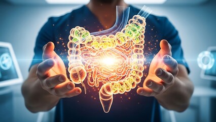 Human Digestive System Health and Gut Microbiome Visualization.