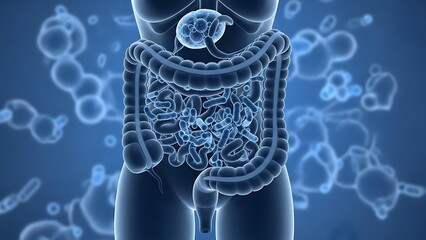 Human Digestive System and Microbes - A Microscopic View.