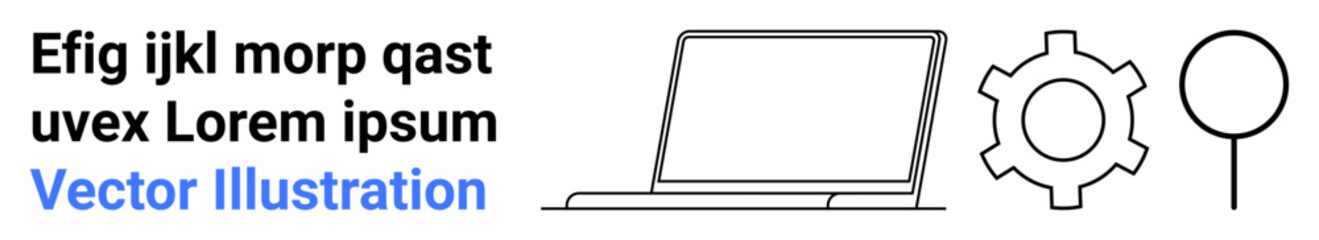 Laptop outline, gear, and pin emphasizing technology, navigation, and creativity. Ideal for education, software, innovation, strategy web development modern design simple landing page