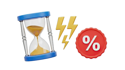 Hourglass, Lightning Bolts, and Percentage Sign - Time for a Deal!
