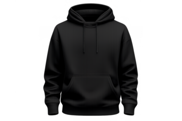 Black hoodie mockup presenting customizable apparel for branding and design projects on transparent background