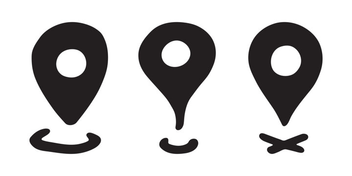 Set of hand drawn map pin Map marker pointer sign GPS and mapping tools Location pin symbol Pinpoint clipart in doodle style Single element for web, design