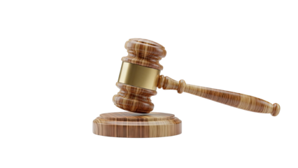 Wooden Gavel with Golden Band on Wooden Base