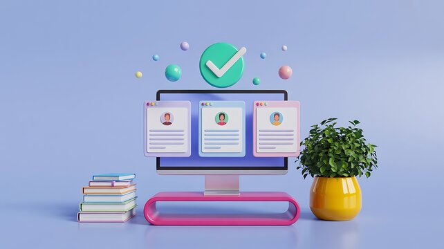 Online approval verification and digital checklist success concept
