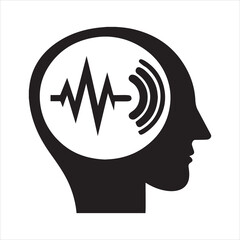 Head with Sound Wave Icon Black and White Vector