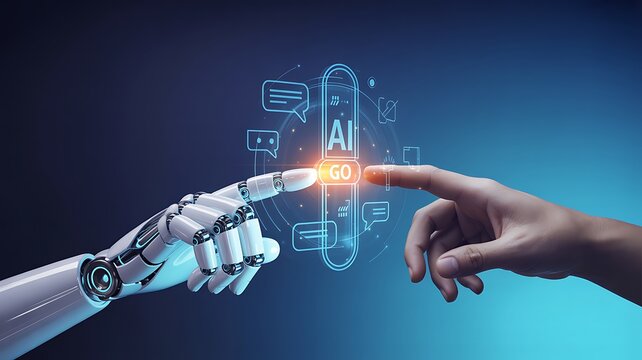 Artificial intelligence activation with human and robot finger
