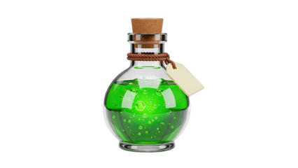 Glass Potion Bottle with Green Liquid and Cork