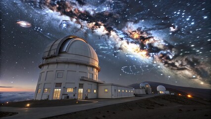 Obraz premium Deep space observatory surrounded by distant galaxies.