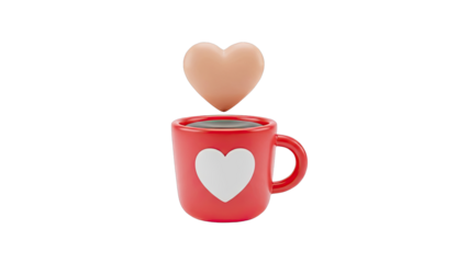 Red Coffee Mug with Heart Icon and Floating Heart Above