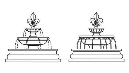 Detailed outline of two tiered ornamental fountains with flowing water features © Nasima
