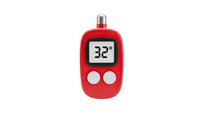 Red Digital Thermometer Displaying 32 Degrees