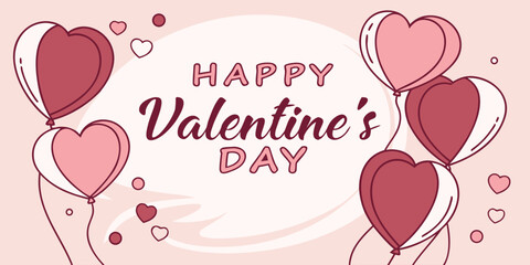 Happy valentine s day hand drawn heart balloons illustration