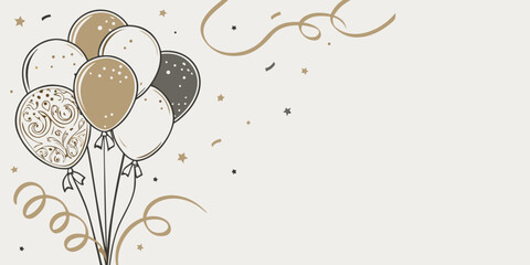 Hand drawn celebration balloons and confetti background