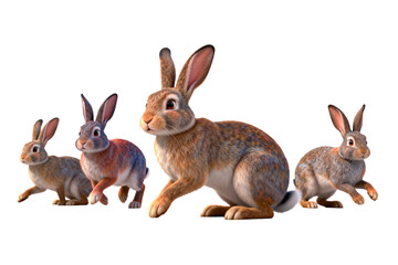 Group of Four Adorable Rabbits in Dynamic Poses
