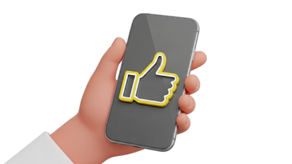 Hand Holding Smartphone with Thumbs Up Icon