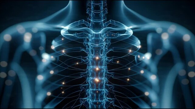 Glowing Human Spine and Clavicle X Ray Digital Anatomy Medical Concept