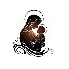 Silhouette of mother and child with radiant aura