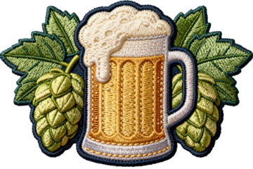 Embroidered Beer Mug with Hop Leaves Illustration