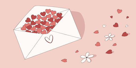 Hand drawn envelope overflowing with hearts illustration