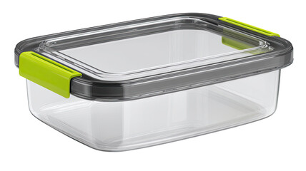 Clear plastic food storage container with airtight lid kitchen organization meal prep reusable box isolated on white background