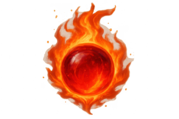Burning fireball glowing red and orange with flames