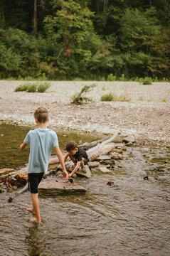 Kids playing in creek at Turkey Run State Park, Indiana