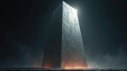 Massive alien monolith emitting soft radiant light.