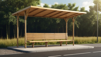 Minimalist Wooden Eco-Friendly Bus Stop in Bamboo Forest