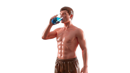 Muscular man drinking water from a glass