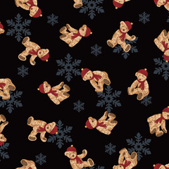 Continuous seamless pattern of cute bear illustrations,,
