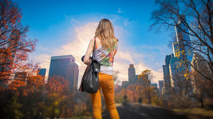 A woman in Central Park, Manhattan, New York