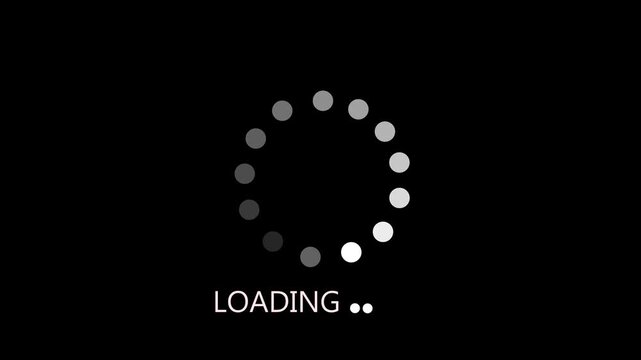 Loading Spinner Animation with Dots and Text on Black Background