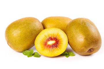 Fototapeta premium Fresh Yellow Kiwi Fruit with Red Flesh - Still Life Photography