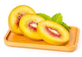Fresh Yellow Kiwifruit with Red Flesh on Wooden Board © TrieuBaoTran