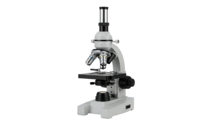 Modern laboratory microscope for scientific research and education, cut out, stock png, isolated on transparent background