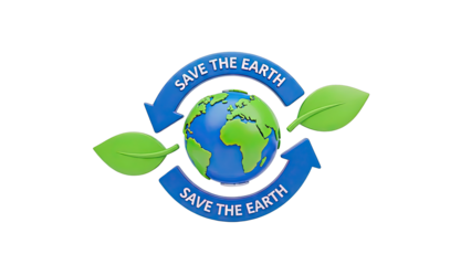 Save the Earth illustration with globe, leaves, and arrows