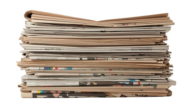 Large stack of old newspapers piled up, cut out, stock png, isolated on transparent background