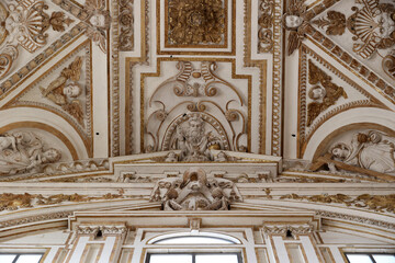 Ceiling view of the Mezquita-Cathedral of Cordoba in the Spanish city of Cordoba, Andalusia, Spain