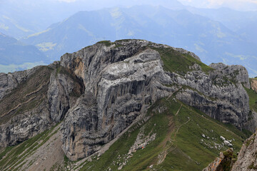 View of the Swiss Alps from the Pilatus Mountain station in the canton of Lucerne, Switzerland
