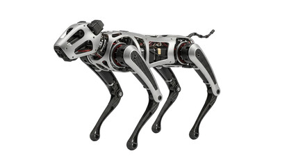Silver robotic dog walking, advanced quadruped robot, modern technology concept, cut out, stock png, isolated on transparent background