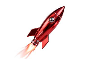 Red Rocket Launching with Flame Trail