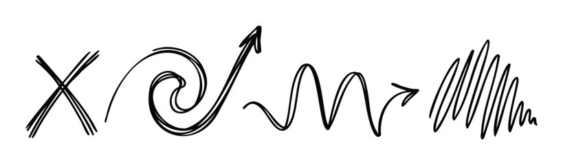 Obraz premium Diverse set of expressive hand drawn scribble lines and directional arrows in a bold marker style suitable for creative graphic design and visual communication