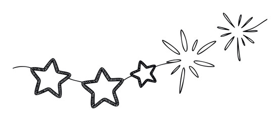 Hand drawn stars strung together with a charming trail of sparkling bursts, perfect for festive event decorations, cheerful greeting messages, or celebratory holiday projects.